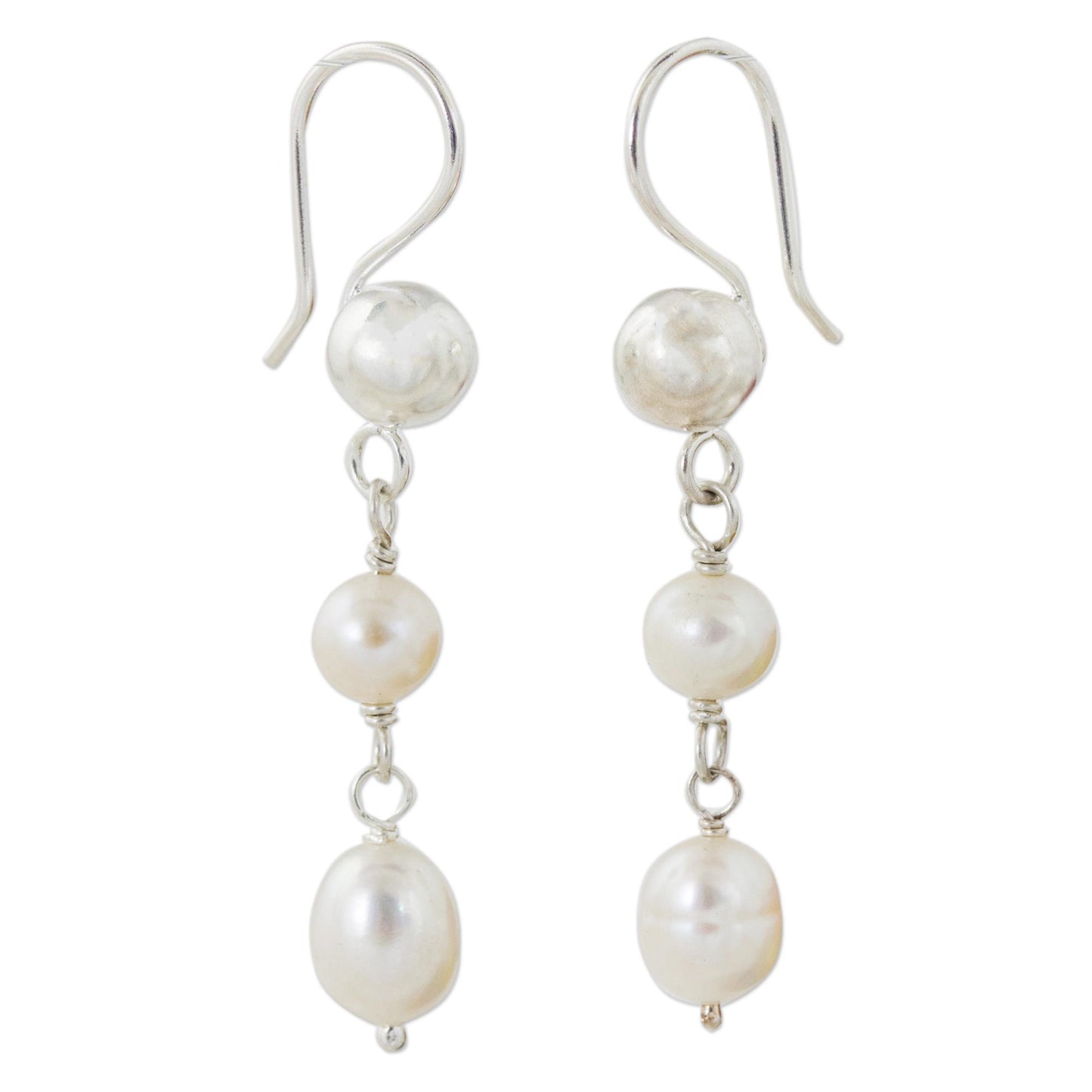 Pearl Cascade Artisan Crafted Sterling Silver and Cultured Pearl Earrings