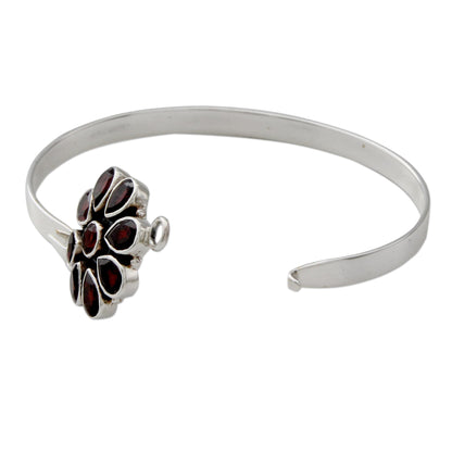 Garnet Floral Handmade Garnet and Sterling Silver Floral Bangle Bracelet