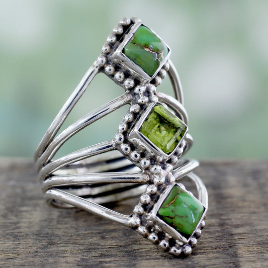 Forest Allure Handmade Peridot and Reconstituted Turquoise Cocktail Ring