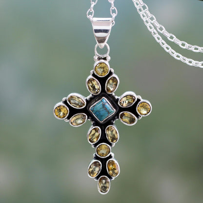 Radiant Cross Citrine and Sterling Silver Necklace with Cross Pendant