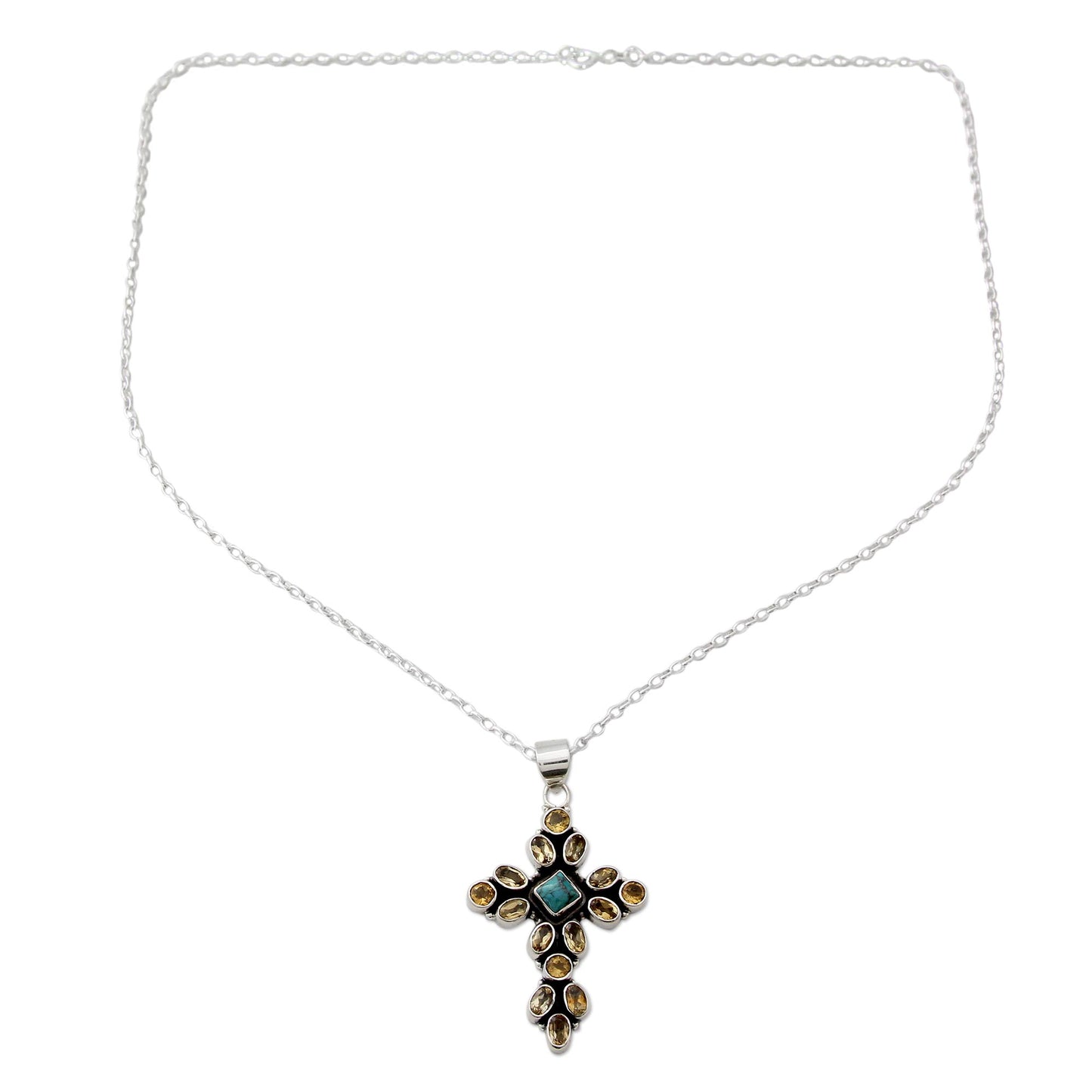 Radiant Cross Citrine and Sterling Silver Necklace with Cross Pendant