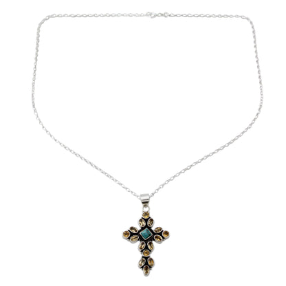 Radiant Cross Citrine and Sterling Silver Necklace with Cross Pendant