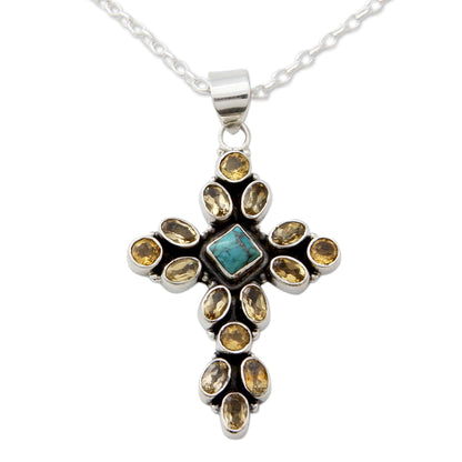 Radiant Cross Citrine and Sterling Silver Necklace with Cross Pendant