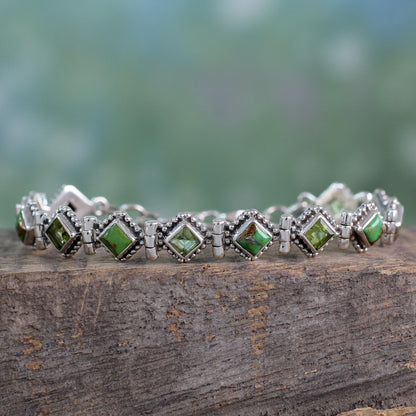 Bollywood Forest Peridot Turquoise & Silver Bracelet