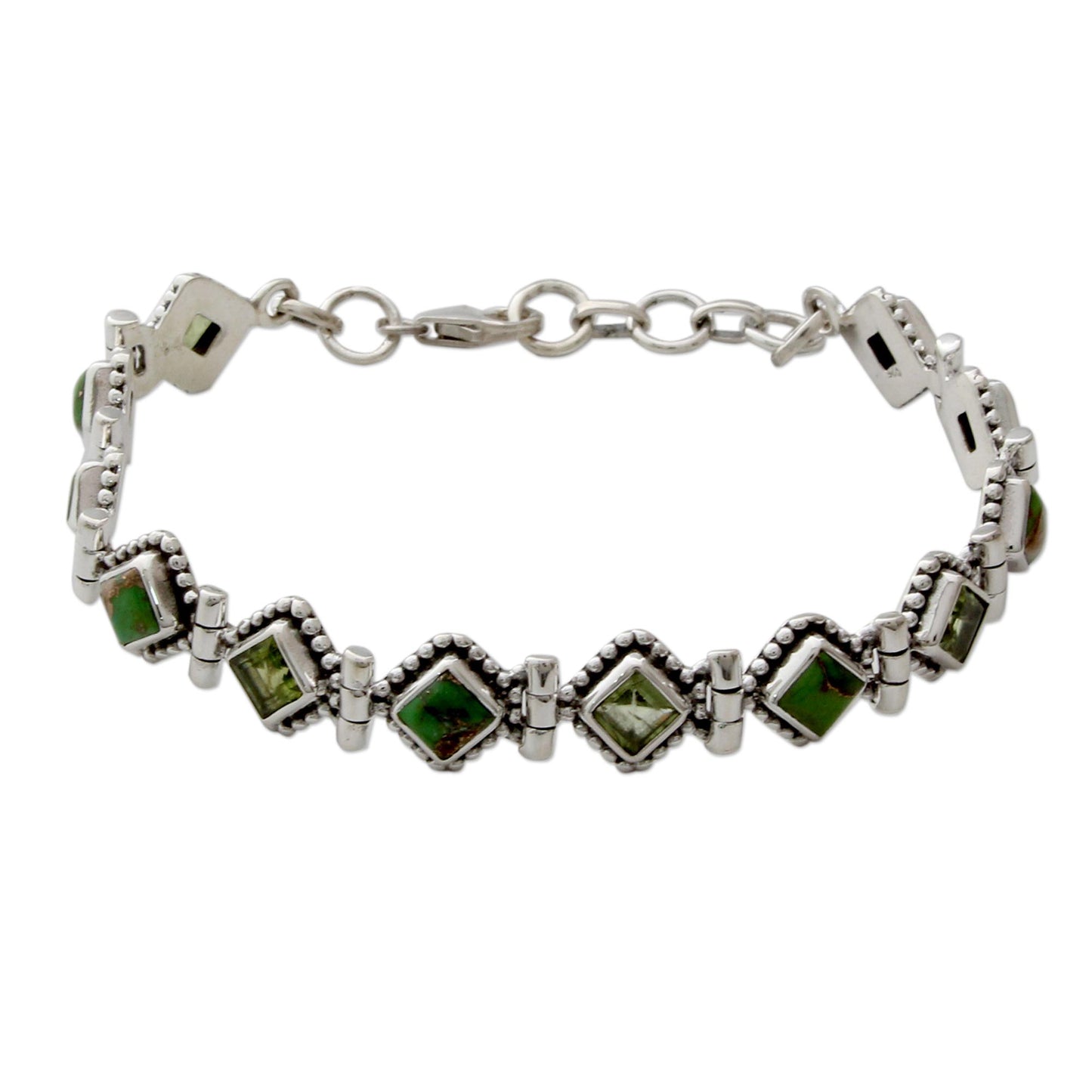 Bollywood Forest Peridot Turquoise & Silver Bracelet