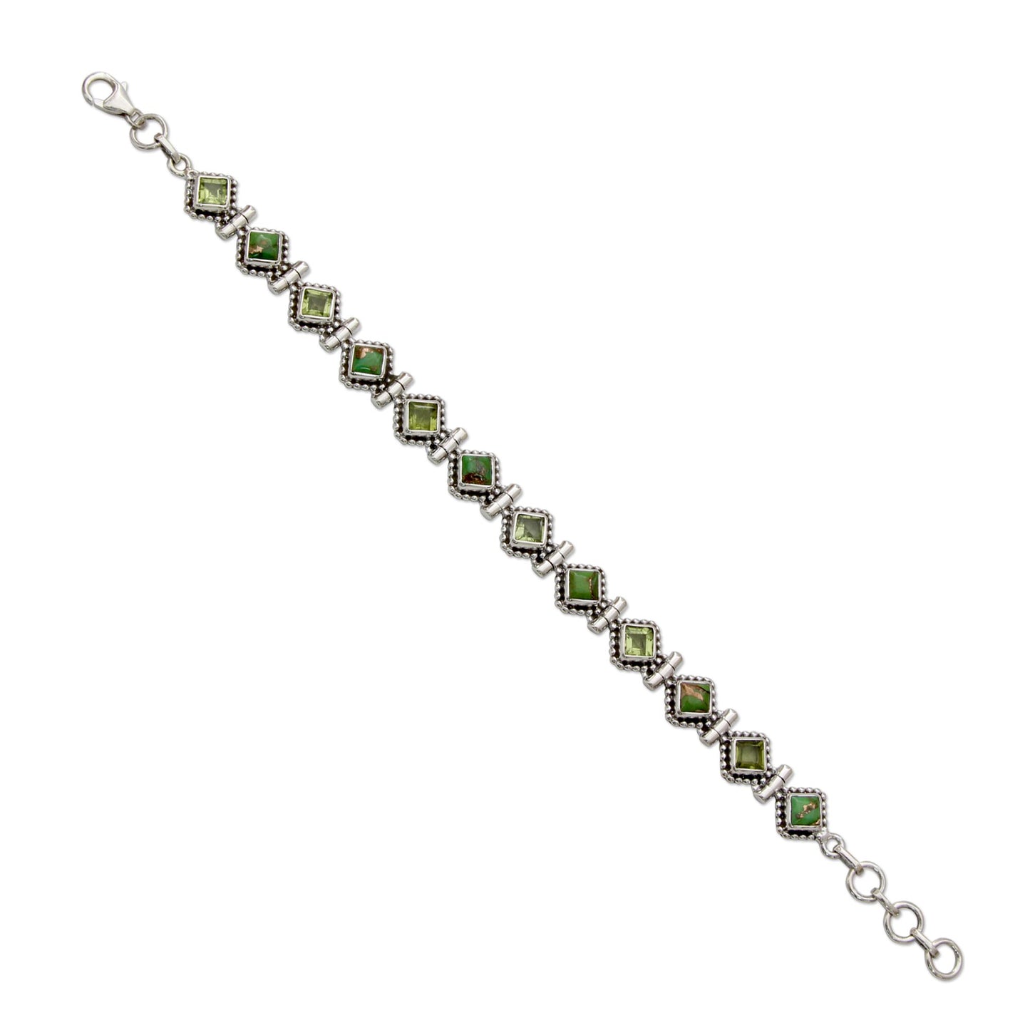 Bollywood Forest Peridot Turquoise & Silver Bracelet