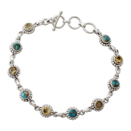 Petite Flowers Indian Sterling Silver Jewelry with Citrine and Turquoise