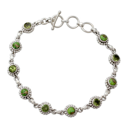 Petite Flowers Sterling Silver Peridot and Composite Turquoise Bracelet