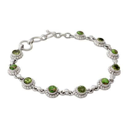 Petite Flowers Sterling Silver Peridot and Composite Turquoise Bracelet