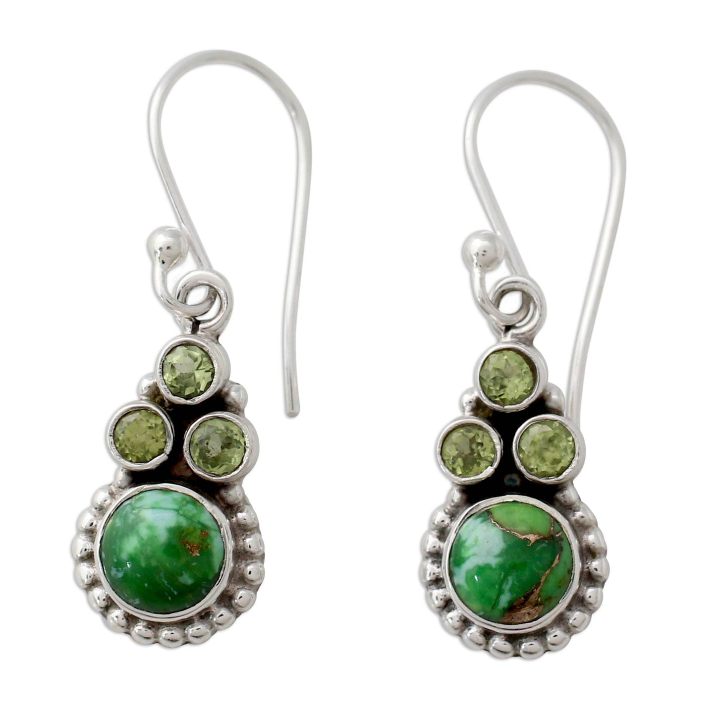 Petite Flowers Sterling Silver Peridot Earrings with Composite Turquoise