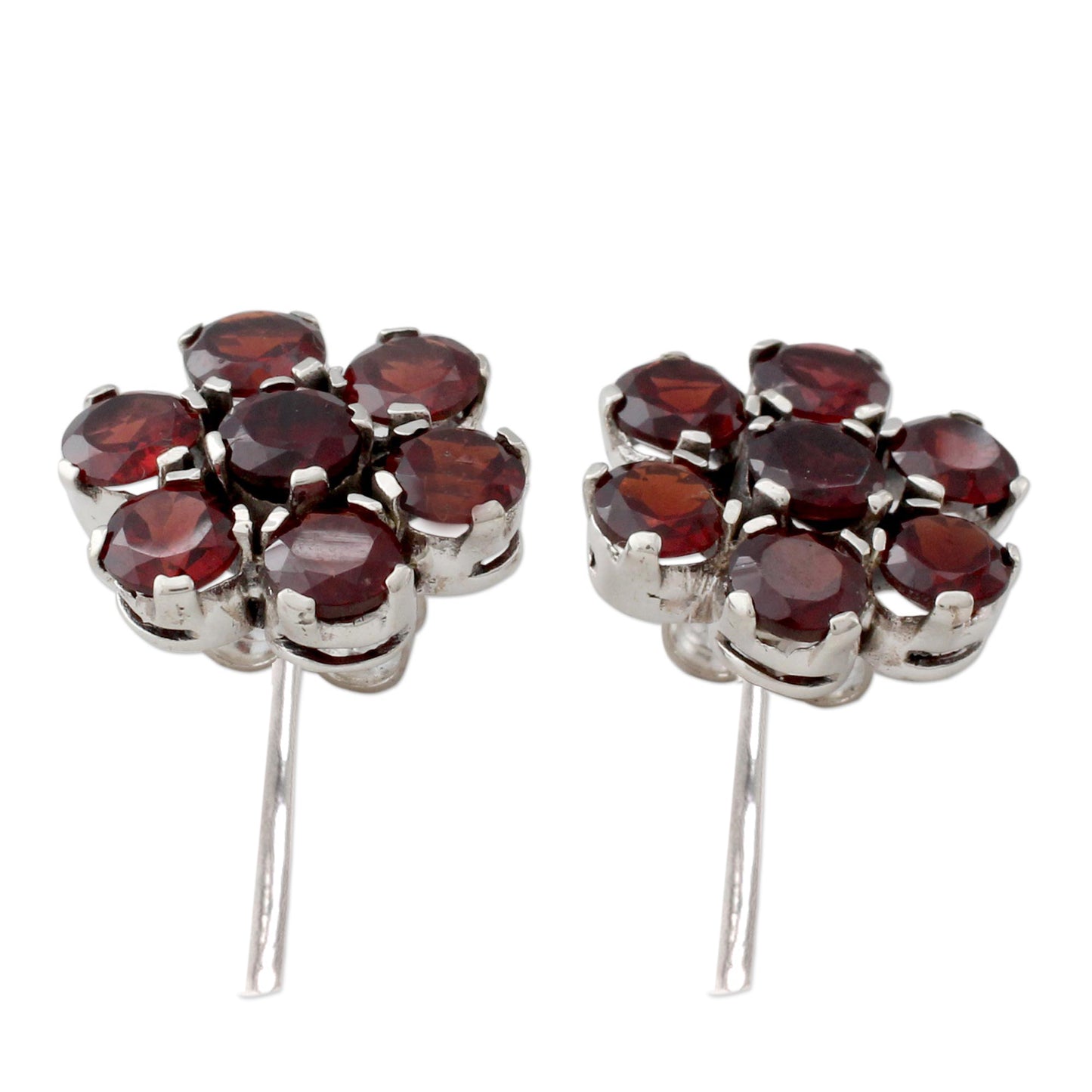 Romantic Blossom Artisan Crafted Floral Button Earrings with Garnet