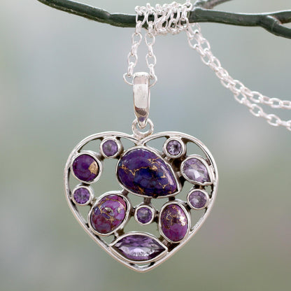 Lilac Jaipuri Heart Hand Crafted Amethyst and Sterling Silver Heart Necklace