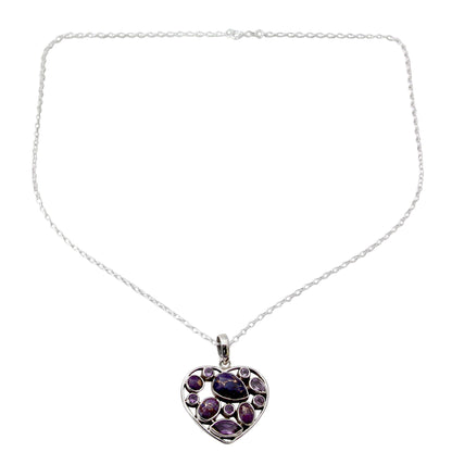 Lilac Jaipuri Heart Hand Crafted Amethyst and Sterling Silver Heart Necklace