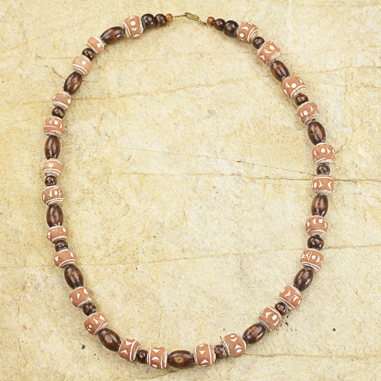 Oheneyire Hand Crafted Sese Wood and Terracotta Beaded Necklace