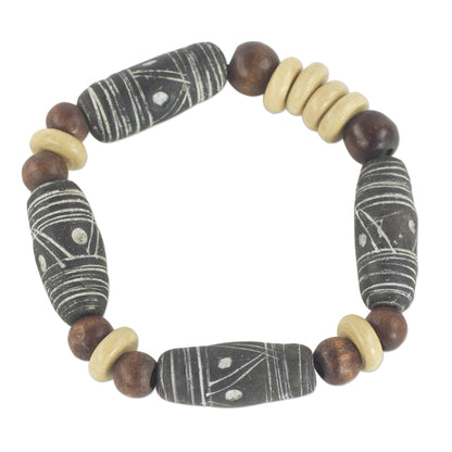 African Woman Brown Earth Tone Beaded Stretch Bracelet by Ghana Artisan