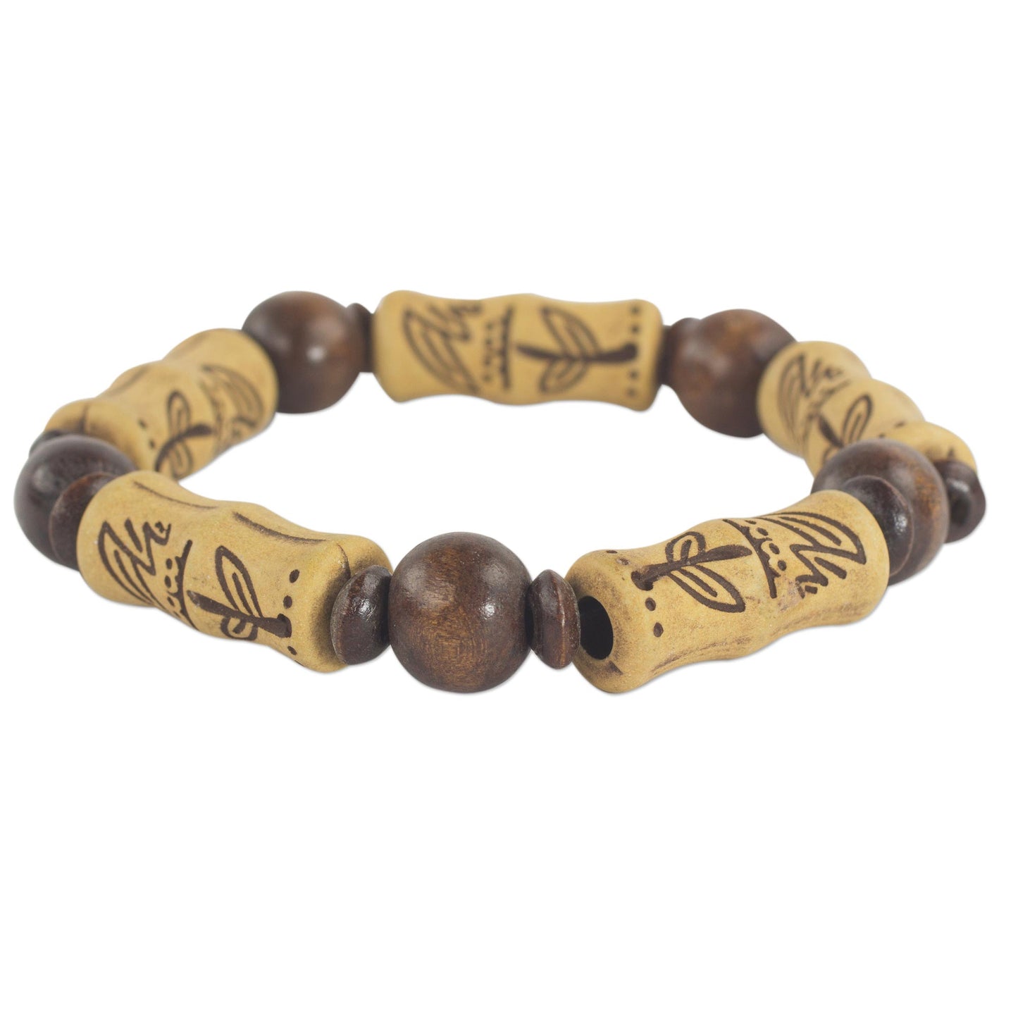 Chocolate Escape Artisan Crafted Sese Wood Recycled Plastic Stretch Bracelet