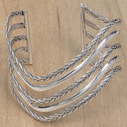 Parallel Paths Artisan Crafted Modern Sterling Cuff Bracelet from Bali