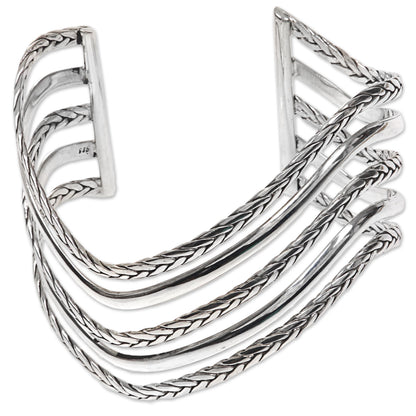 Parallel Paths Artisan Crafted Modern Sterling Cuff Bracelet from Bali