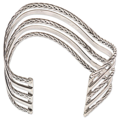 Parallel Paths Artisan Crafted Modern Sterling Cuff Bracelet from Bali