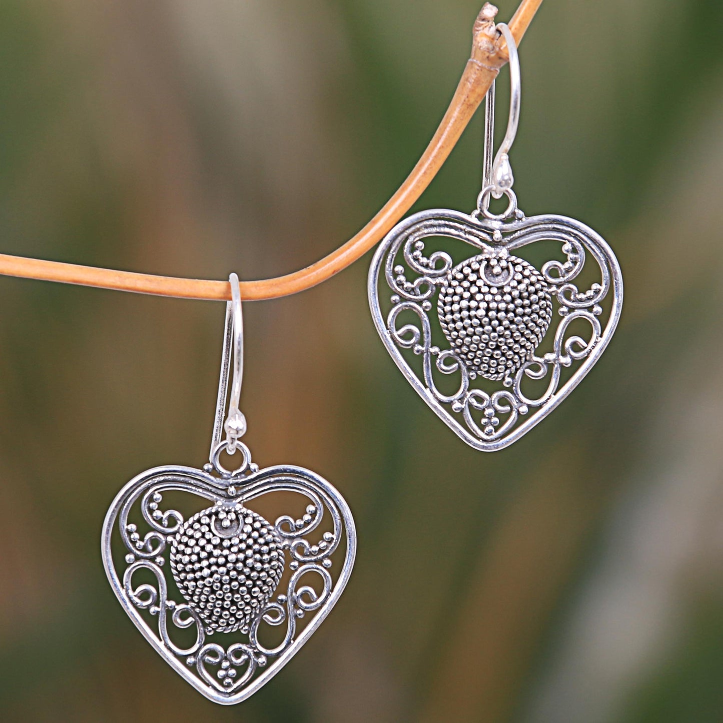 Center of My Heart Artisan Crafted Balinese Sterling Silver Heart Earrings