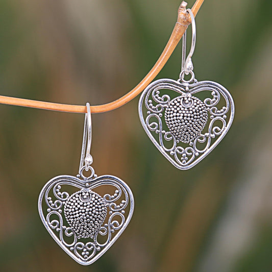 Center of My Heart Artisan Crafted Balinese Sterling Silver Heart Earrings