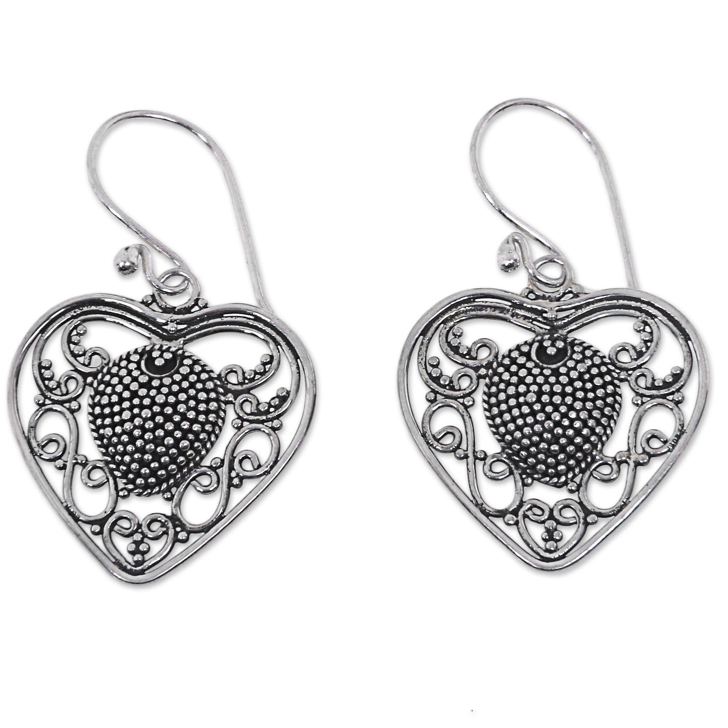 Center of My Heart Artisan Crafted Balinese Sterling Silver Heart Earrings