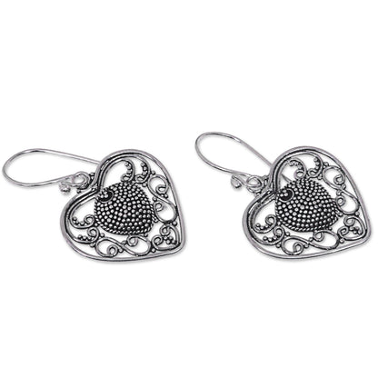 Center of My Heart Artisan Crafted Balinese Sterling Silver Heart Earrings