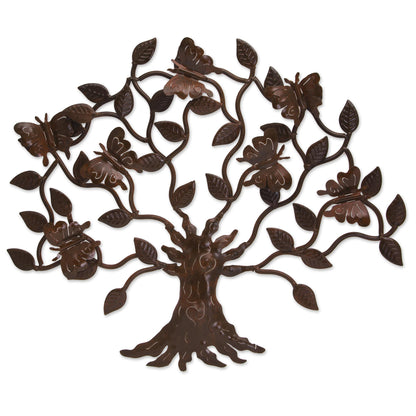 Butterfly Tree Artisan Crafted Iron Wall Decor with Butterfly Motif