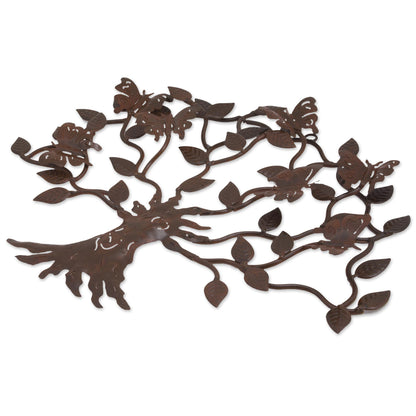 Butterfly Tree Artisan Crafted Iron Wall Decor with Butterfly Motif