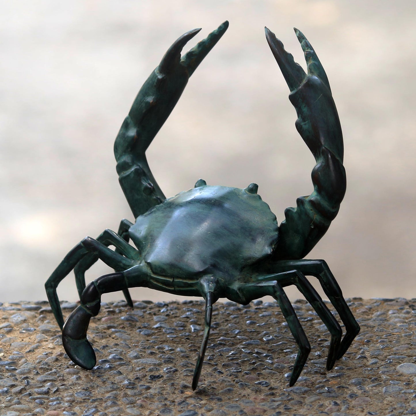 Sanur Crab Realistic Handcrafted Antiqued Bronze Crab Sculpture