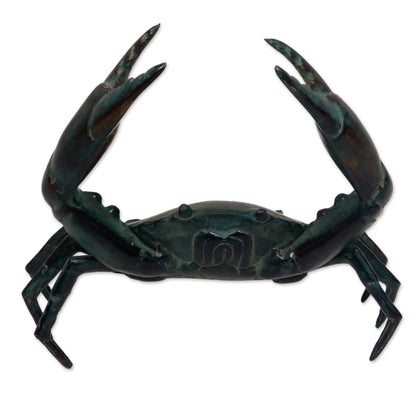 Sanur Crab Realistic Handcrafted Antiqued Bronze Crab Sculpture