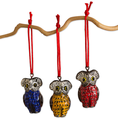 Owls of Tikal Handcrafted Ceramic Bird Ornaments (Set of 6 Owls)