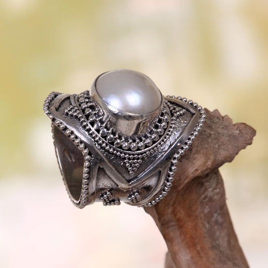 Cotton Flower Cultured Mabe Pearl Cocktail Ring from Indonesia