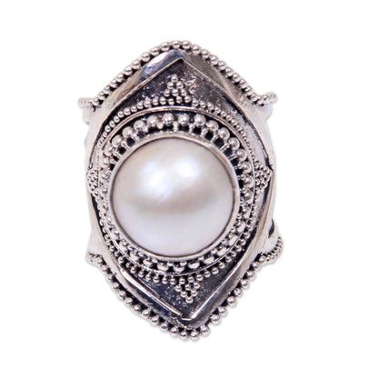 Cotton Flower Cultured Mabe Pearl Cocktail Ring from Indonesia