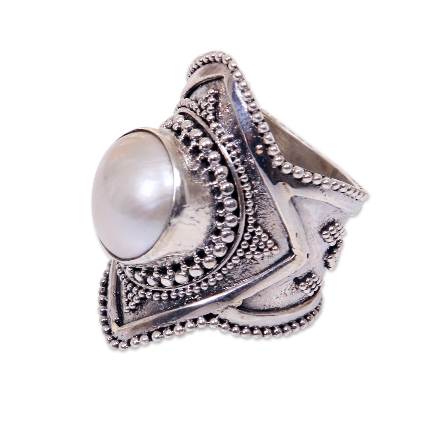 Cotton Flower Cultured Mabe Pearl Cocktail Ring from Indonesia