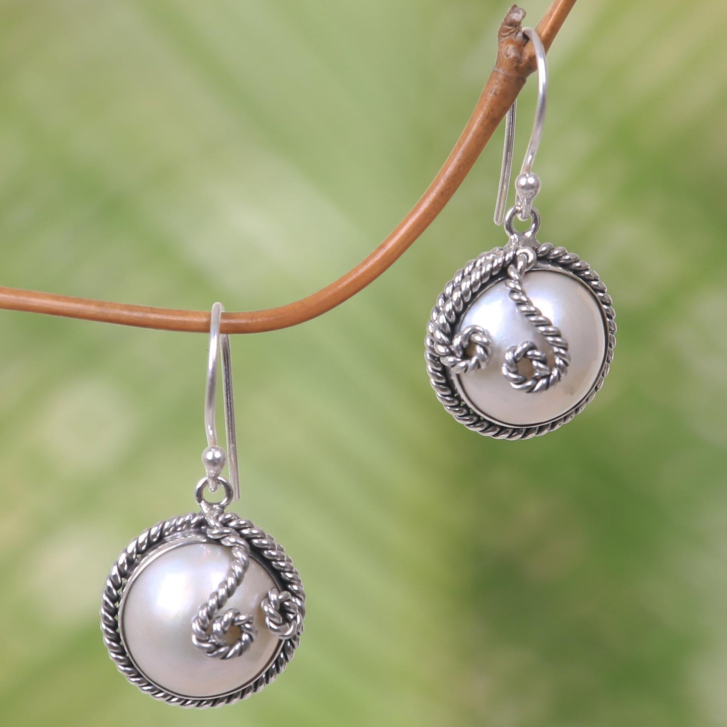 Night Moon Indonesian Hand-Made Cultured Pearl and Silver Earrings