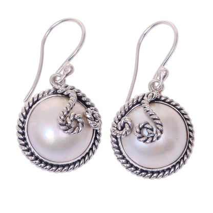 Night Moon Indonesian Hand-Made Cultured Pearl and Silver Earrings