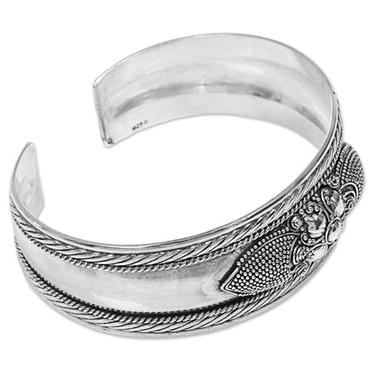 Elegant Blossom Sterling Silver Flower Cuff Bracelet Handmade in Indonesia