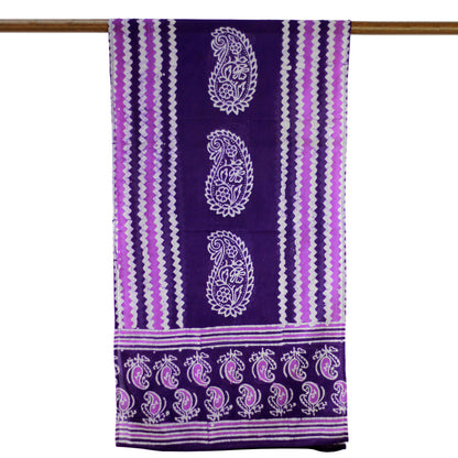 Modern Aubergine Paisley Purple and White Paisley and Zig Zag Batik Printed Scarf