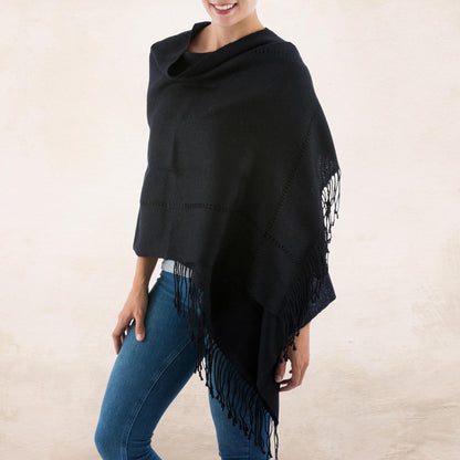 Timeless in Black Black Baby Alpaca Handwoven Peruvian Shawl