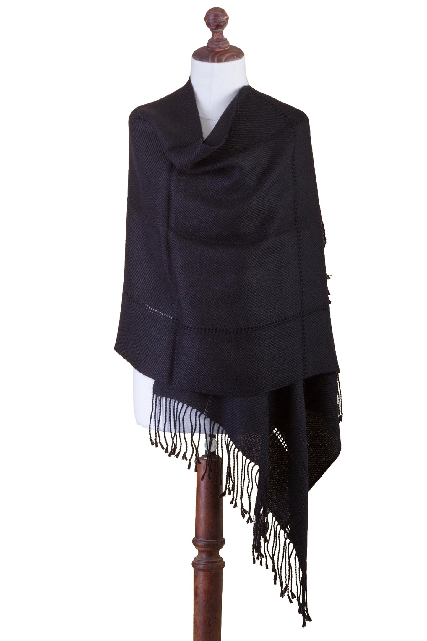 Timeless in Black Black Baby Alpaca Handwoven Peruvian Shawl