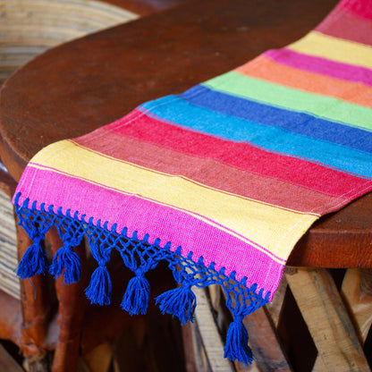 Shimmering Rainbow Mexican Colorful 100% Cotton Artisan Crafted Table Runner