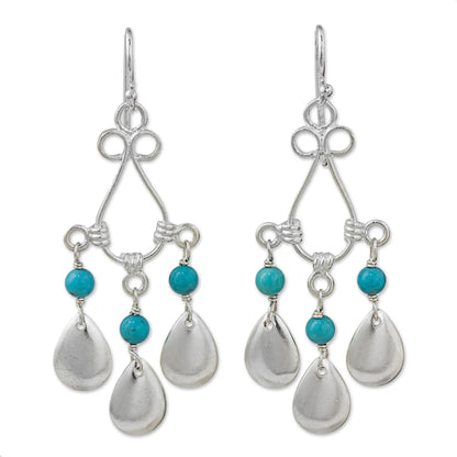 River Drops Blue Calcite Sterling Silver Chandelier Earrings Thailand