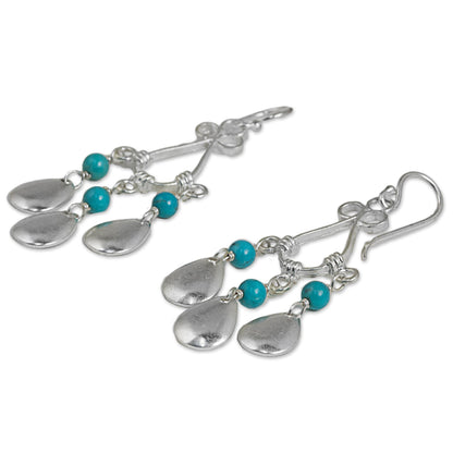 River Drops Blue Calcite Sterling Silver Chandelier Earrings Thailand