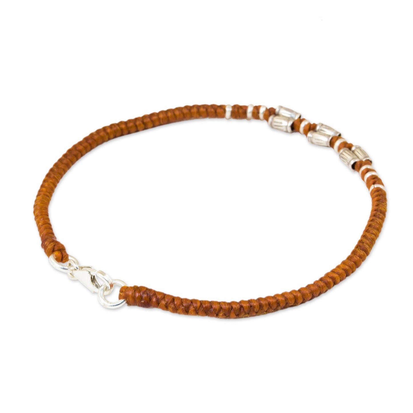 Bamboo Bracelet in Rust Sterling Silver Accent Wristband Bracelet from Thailand