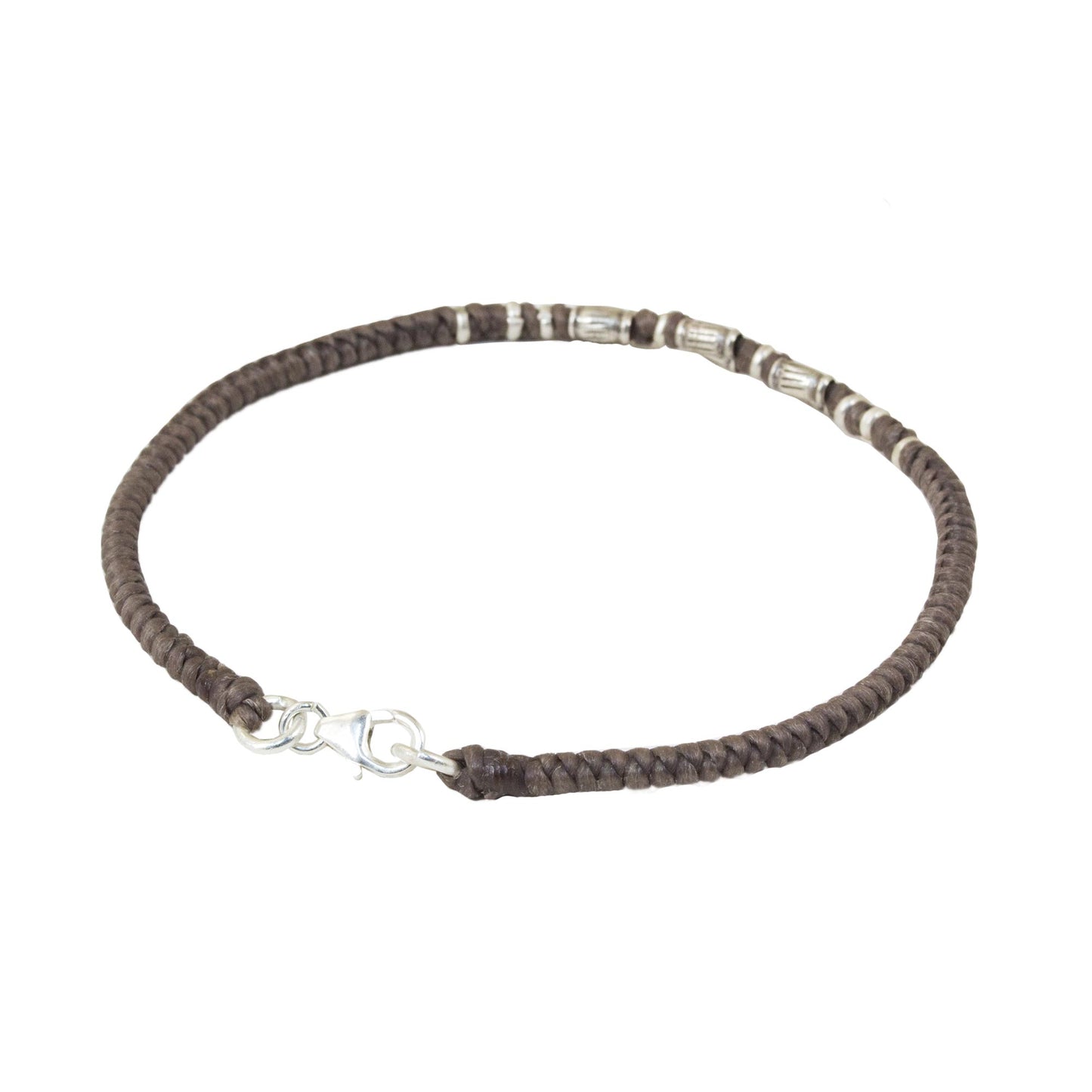 Bamboo Bracelet in Taupe 950 Silver Accent Wristband Bracelet from Thailand