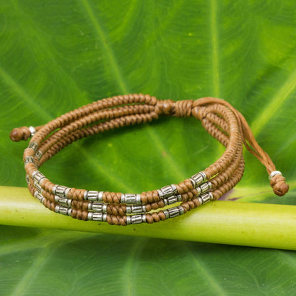 Forest Thicket in Tan 950 Silver Accent Wristband Braided Bracelet from Thailand