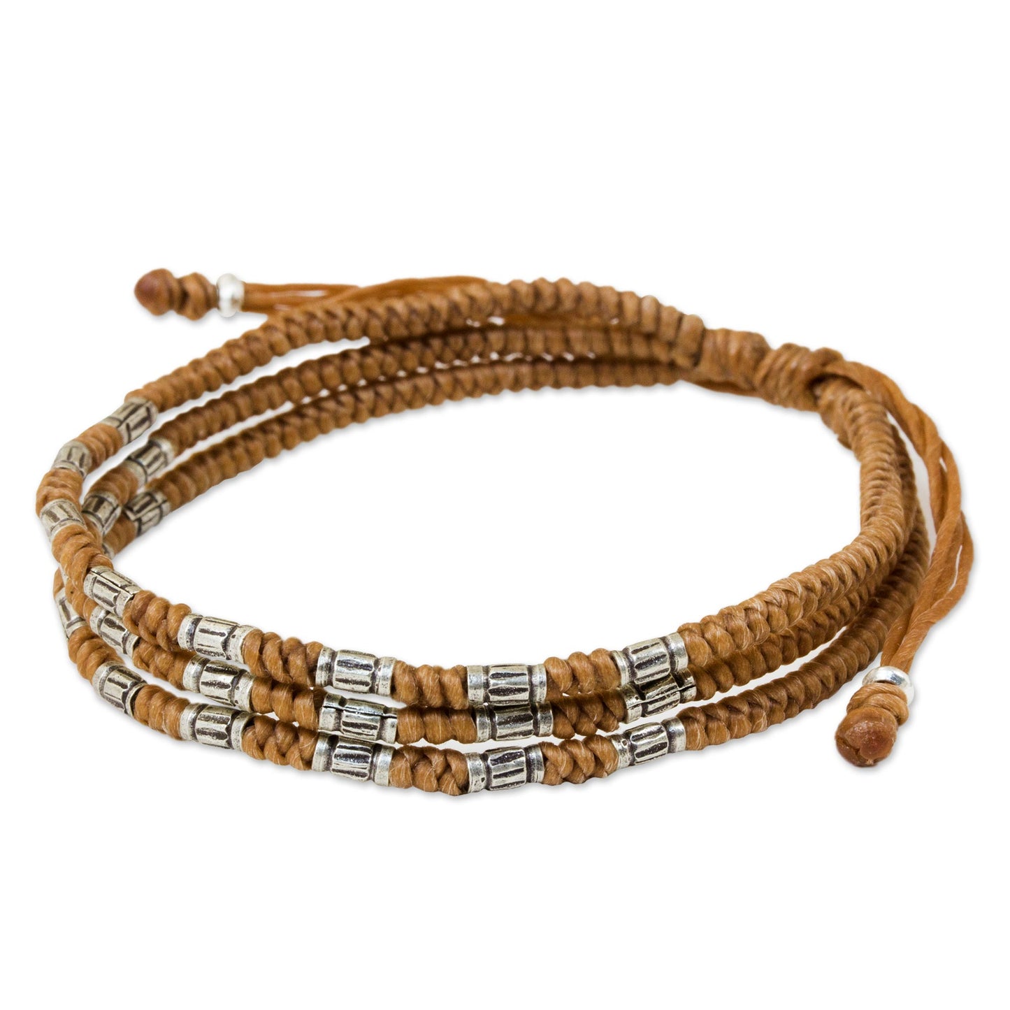 Forest Thicket in Tan 950 Silver Accent Wristband Braided Bracelet from Thailand