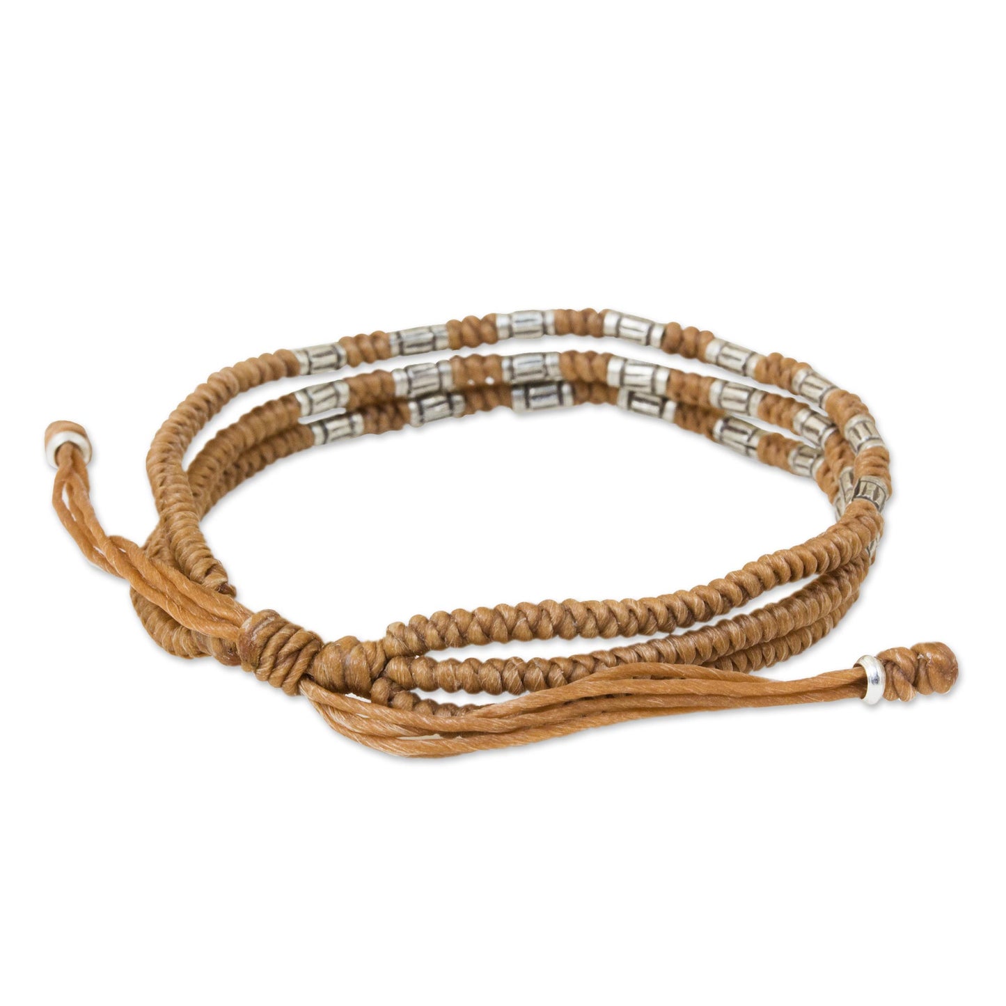 Forest Thicket in Tan 950 Silver Accent Wristband Braided Bracelet from Thailand