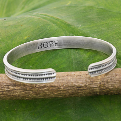 Sterling Hope Karen Sterling Silver Inscribed Cuff Bracelet Thailand